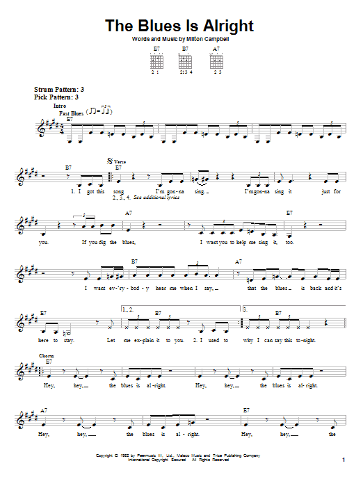 Milton Campbell The Blues Is Alright sheet music notes and chords. Download Printable PDF.