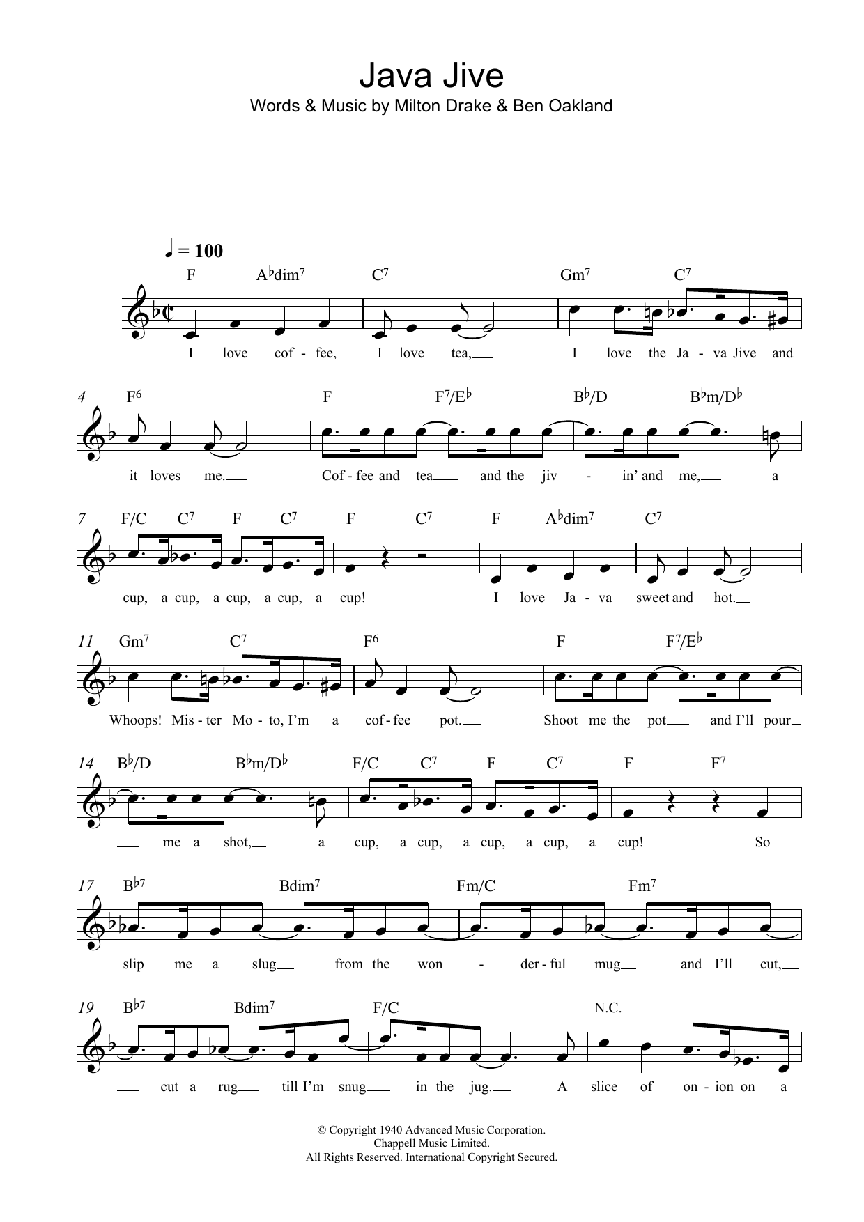 Learn to play Milton Drake Java Jive sheet music for Lead Sheet / Fake Book in minutes. Price: 5.9900$ Milton Drake Java Jive sheet music notes and chords arranged for Lead Sheet / Fake Book