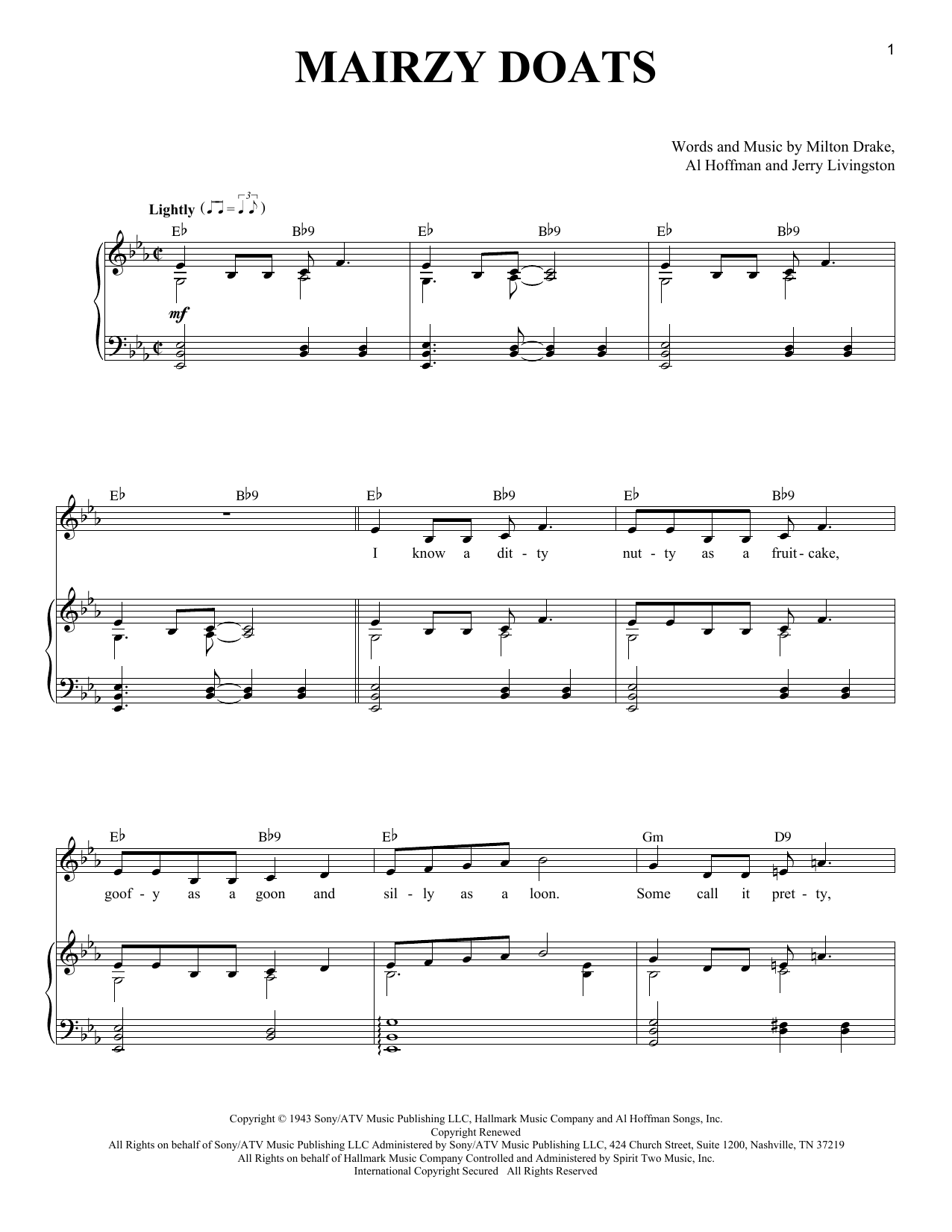 Milton Drake Mairzy Doats sheet music notes and chords. Download Printable PDF.