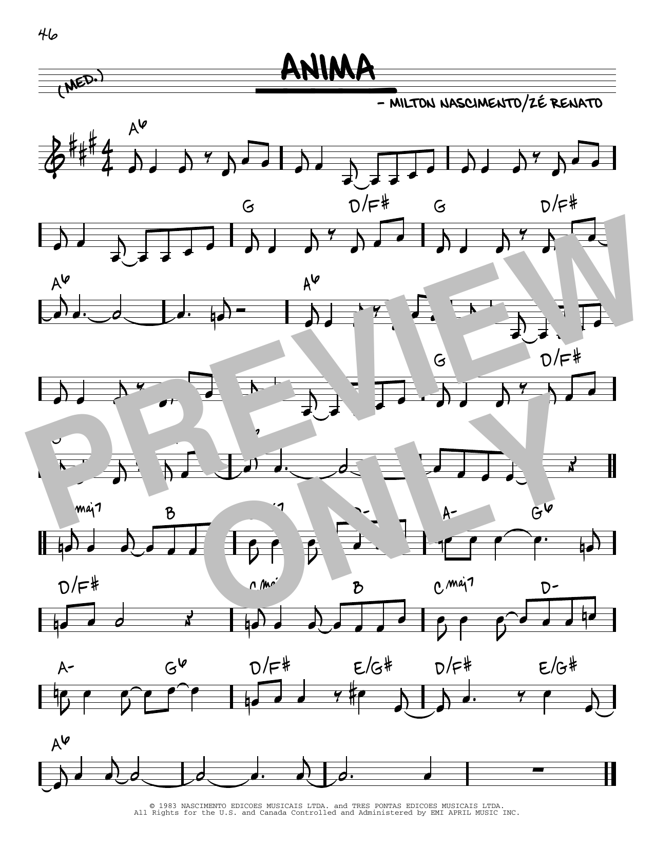 Learn to play Milton Nascimento Anima sheet music for Real Book – Melody & Chords in minutes. Price: 5.9900$ Milton Nascimento Anima sheet music notes and chords arranged for Real Book – Melody & Chords