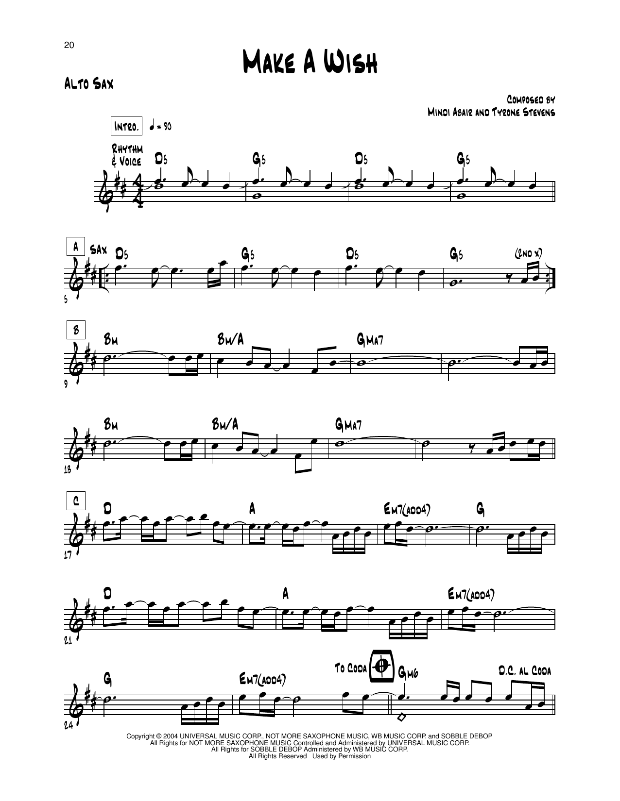 Learn to play Mindi Abair Make A Wish sheet music for Alto Sax Transcription in minutes. Price: 5.9900$ Mindi Abair Make A Wish sheet music notes and chords arranged for Alto Sax Transcription