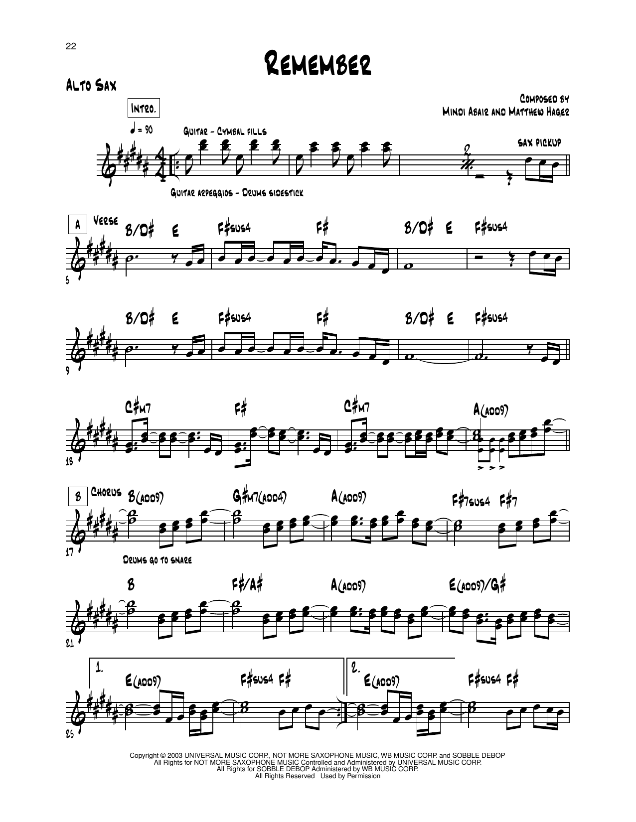 Learn to play Mindi Abair Remember sheet music for Alto Sax Transcription in minutes. Price: 5.9900$ Mindi Abair Remember sheet music notes and chords arranged for Alto Sax Transcription