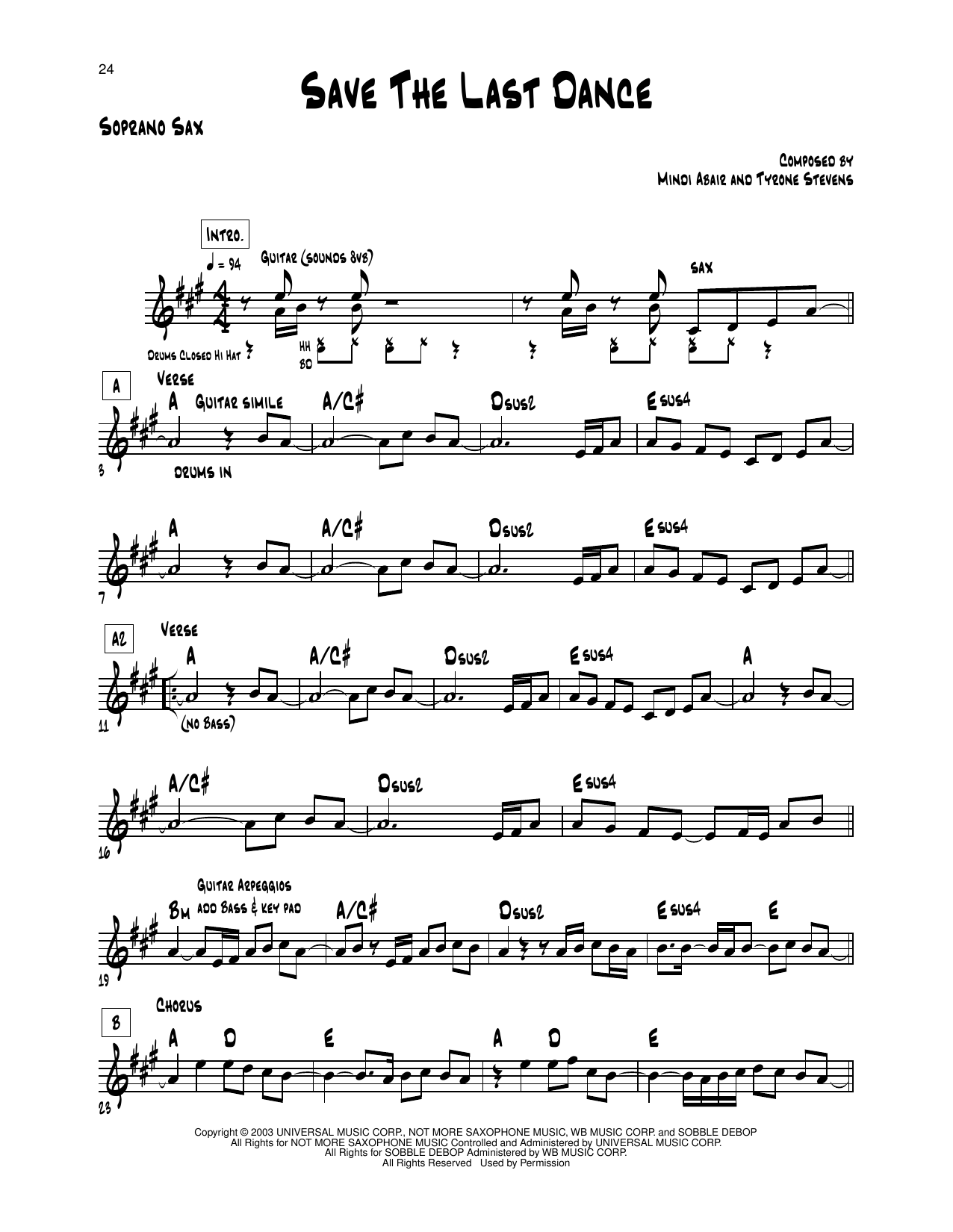 Learn to play Mindi Abair Save The Last Dance sheet music for Soprano Sax Transcription in minutes. Price: 5.9900$ Mindi Abair Save The Last Dance sheet music notes and chords arranged for Soprano Sax Transcription