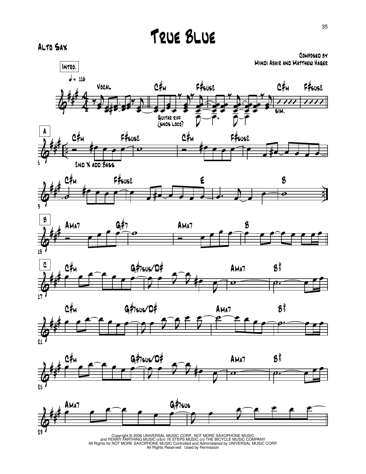 Learn to play Mindi Abair True Blue sheet music for Alto Sax Transcription in minutes. Price: 5.9900$ Mindi Abair True Blue sheet music notes and chords arranged for Alto Sax Transcription