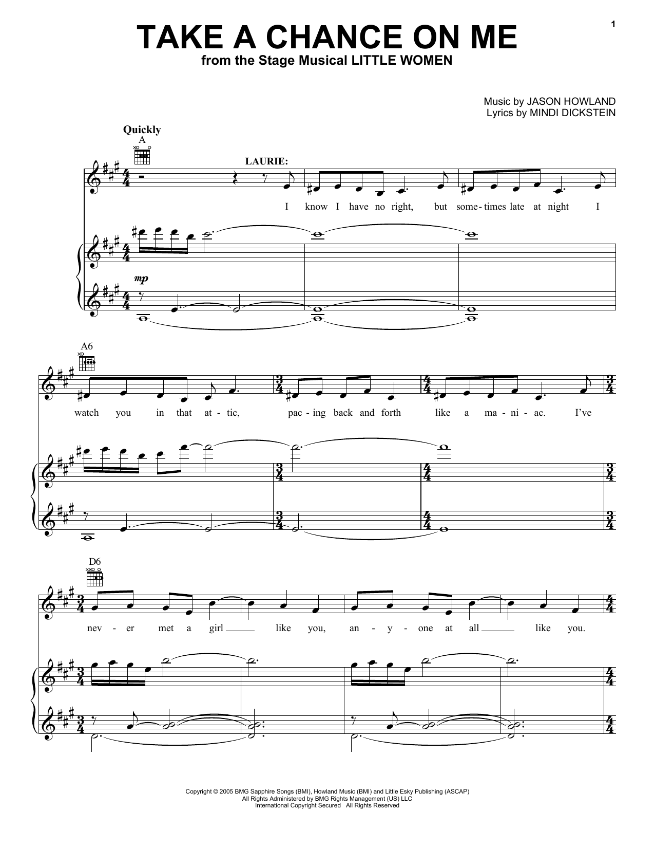 Mindi Dickstein and Jason Howland Take A Chance On Me (from Little Women - The Musical) sheet music notes and chords. Download Printable PDF.