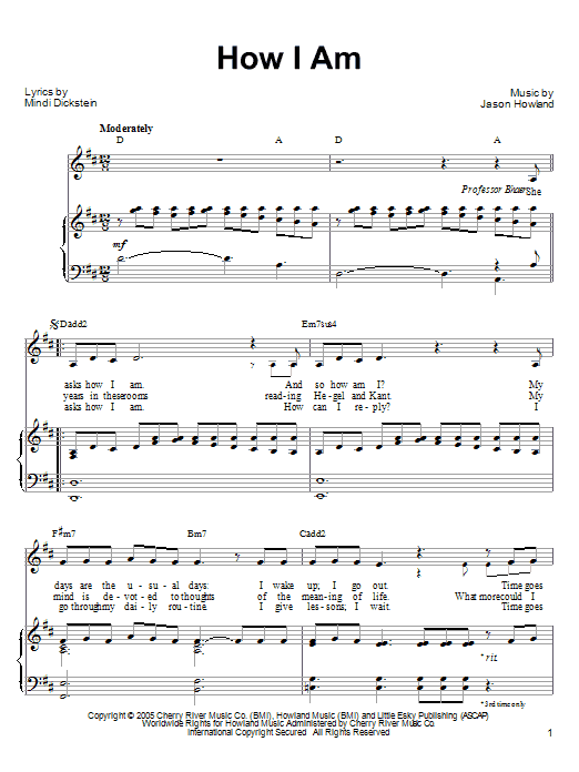 Learn to play Mindi Dickstein How I Am sheet music for Piano & Vocal in minutes. Price: 7.8900$ Mindi Dickstein How I Am sheet music notes and chords arranged for Piano & Vocal