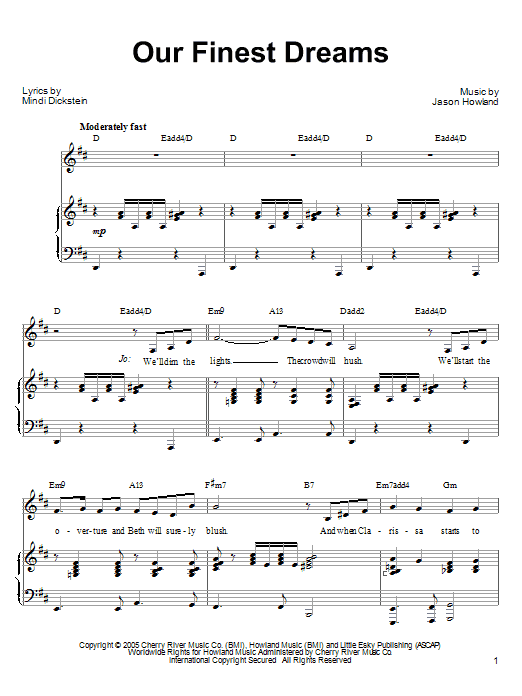 Learn to play Mindi Dickstein Our Finest Dreams sheet music for Piano, Vocal & Guitar Chords (Right-Hand Melody) in minutes. Price: 7.8900$ Mindi Dickstein Our Finest Dreams sheet music notes and chords arranged for Piano, Vocal & Guitar Chords (Right-Hand Melody)
