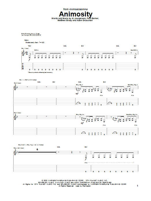 Learn to play Ministry Animosity sheet music for Guitar Tab in minutes. Price: 7.8900$ Ministry Animosity sheet music notes and chords arranged for Guitar Tab