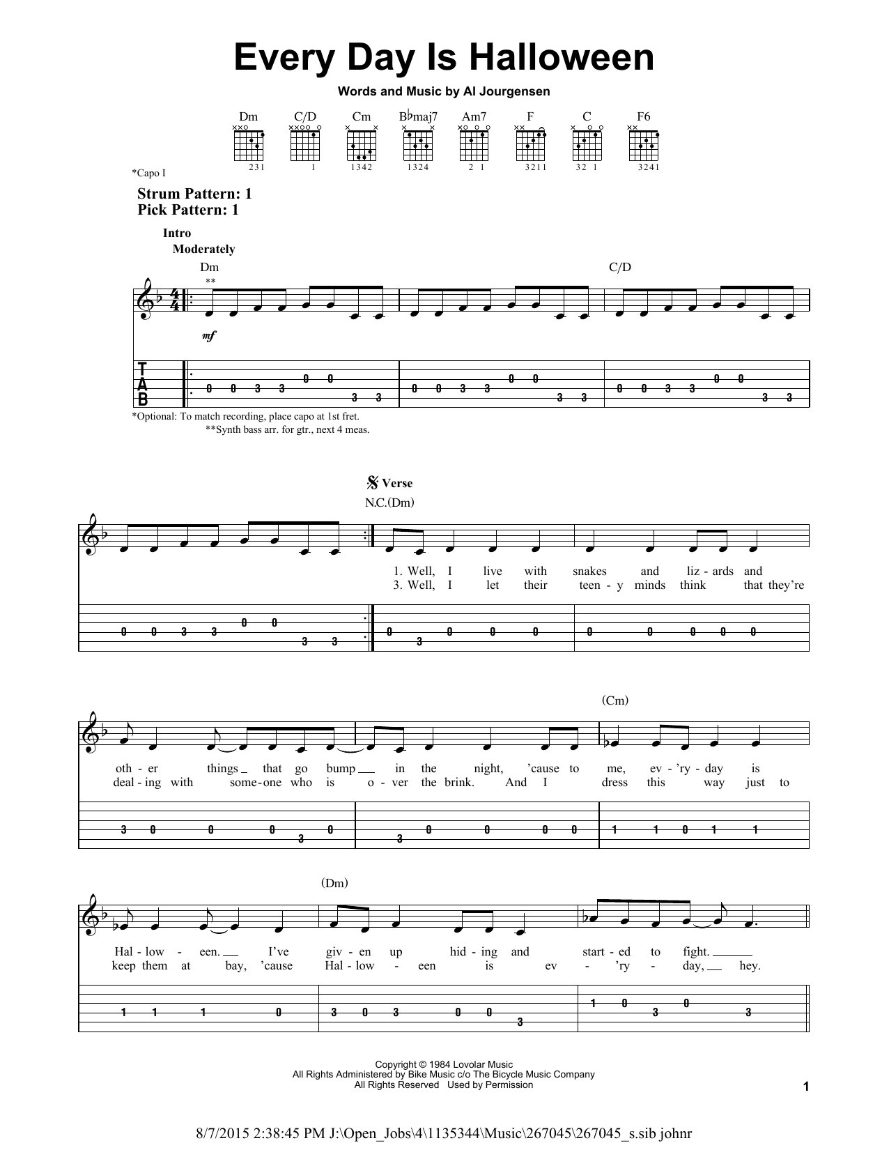 Ministry Every Day Is Halloween sheet music notes and chords. Download Printable PDF.