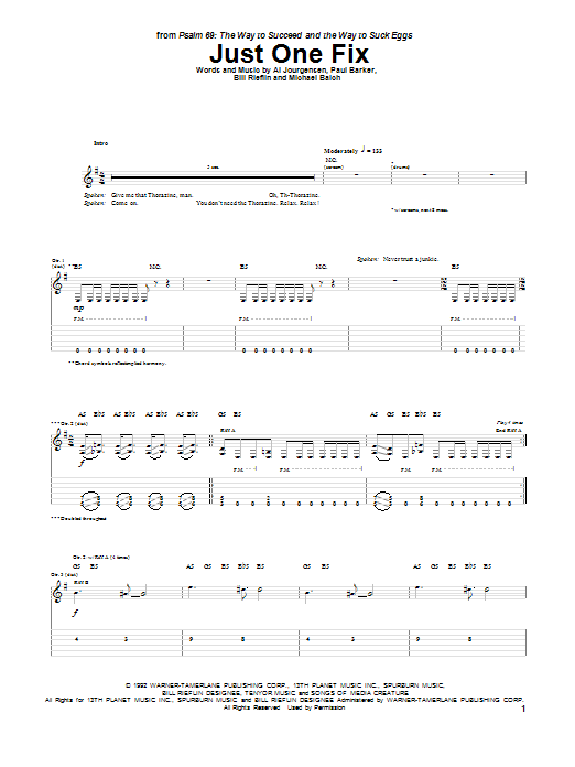 Ministry Just One Fix sheet music notes and chords. Download Printable PDF.