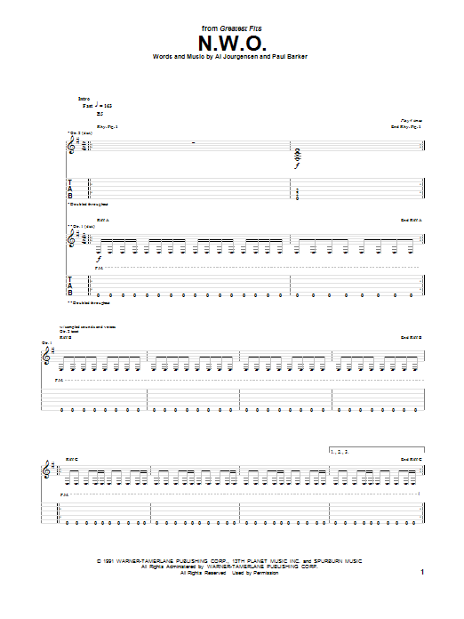 Learn to play Ministry N.W.O. sheet music for Guitar Tab in minutes. Price: 7.8900$ Ministry N.W.O. sheet music notes and chords arranged for Guitar Tab