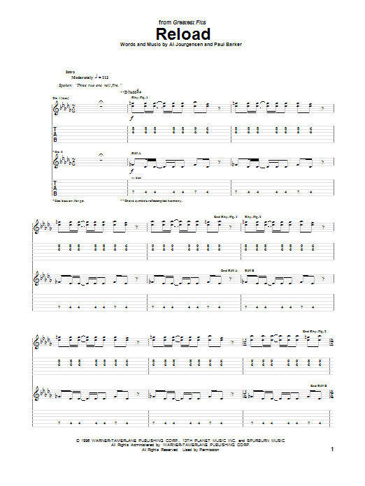 Learn to play Ministry Reload sheet music for Guitar Tab in minutes. Price: 7.8900$ Ministry Reload sheet music notes and chords arranged for Guitar Tab