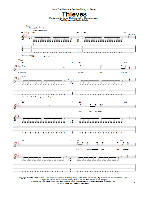 Learn to play Ministry Thieves sheet music for Guitar Tab in minutes. Price: 7.8900$ Ministry Thieves sheet music notes and chords arranged for Guitar Tab