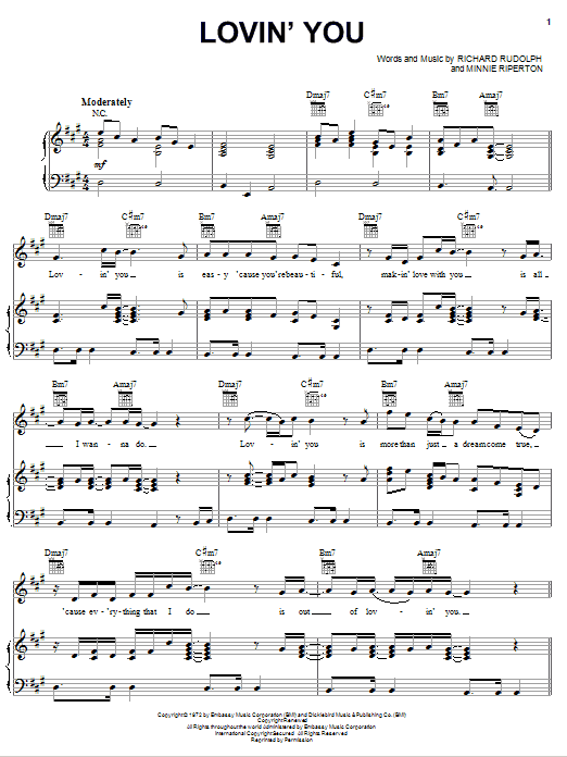 Minnie Riperton Lovin' You sheet music notes and chords. Download Printable PDF.