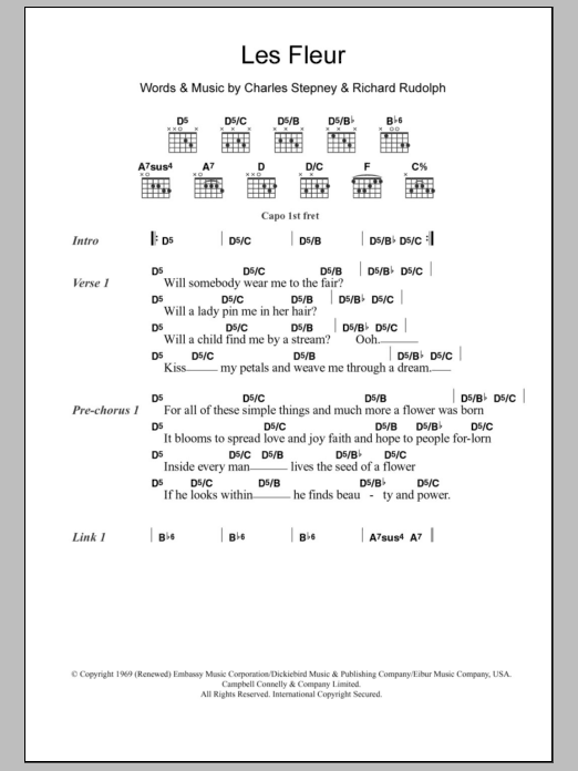 Minnie Riperton Les Fleur sheet music notes and chords. Download Printable PDF.