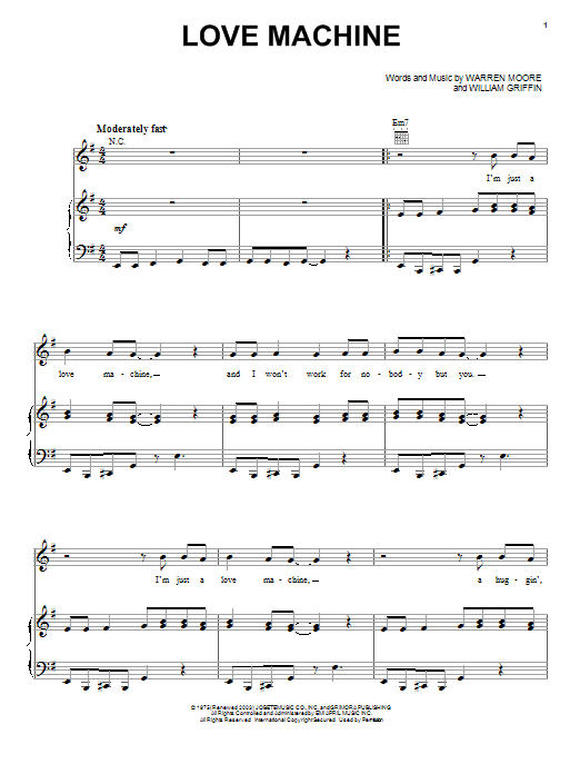 The Miracles Love Machine sheet music notes and chords arranged for Piano, Vocal & Guitar Chords (Right-Hand Melody)