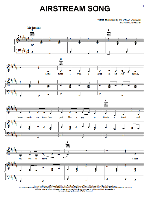 Miranda Lambert Airstream Song sheet music notes and chords. Download Printable PDF.