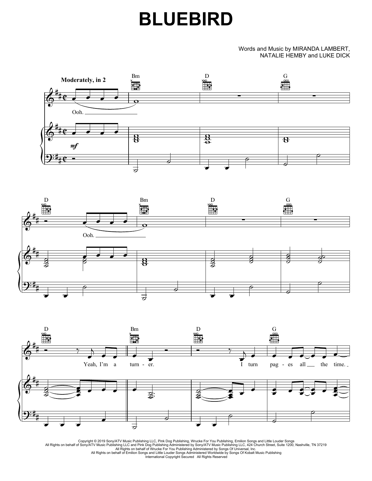 Miranda Lambert Bluebird sheet music notes and chords. Download Printable PDF.