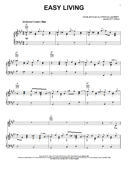 Learn to play Miranda Lambert Easy Living sheet music for Piano, Vocal & Guitar Chords (Right-Hand Melody) in minutes. Price: 7.8900$ Miranda Lambert Easy Living sheet music notes and chords arranged for Piano, Vocal & Guitar Chords (Right-Hand Melody)