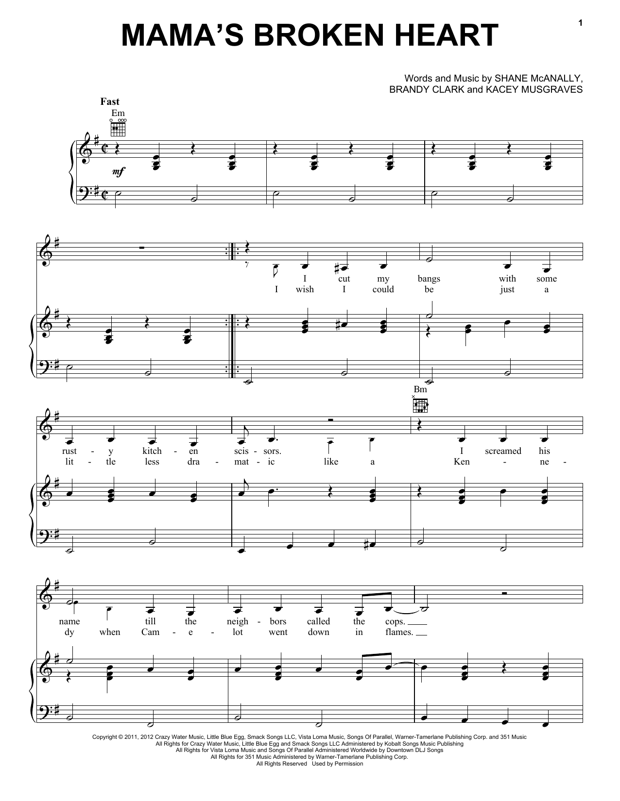 Miranda Lambert Mama's Broken Heart sheet music notes and chords. Download Printable PDF.