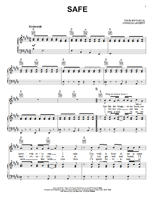 Learn to play Miranda Lambert Safe sheet music for Piano, Vocal & Guitar Chords (Right-Hand Melody) in minutes. Price: 7.8900$ Miranda Lambert Safe sheet music notes and chords arranged for Piano, Vocal & Guitar Chords (Right-Hand Melody)