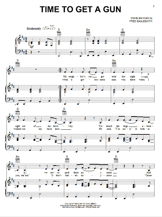 Learn to play Miranda Lambert Time To Get A Gun sheet music for Piano, Vocal & Guitar Chords (Right-Hand Melody) in minutes. Price: 7.8900$ Miranda Lambert Time To Get A Gun sheet music notes and chords arranged for Piano, Vocal & Guitar Chords (Right-Hand Melody)