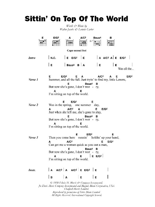 Mississippi Sheiks Sittin' On Top Of The World sheet music notes and chords. Download Printable PDF.