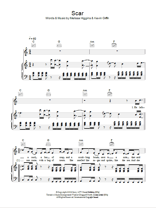 Missy Higgins Scar sheet music notes and chords. Download Printable PDF.