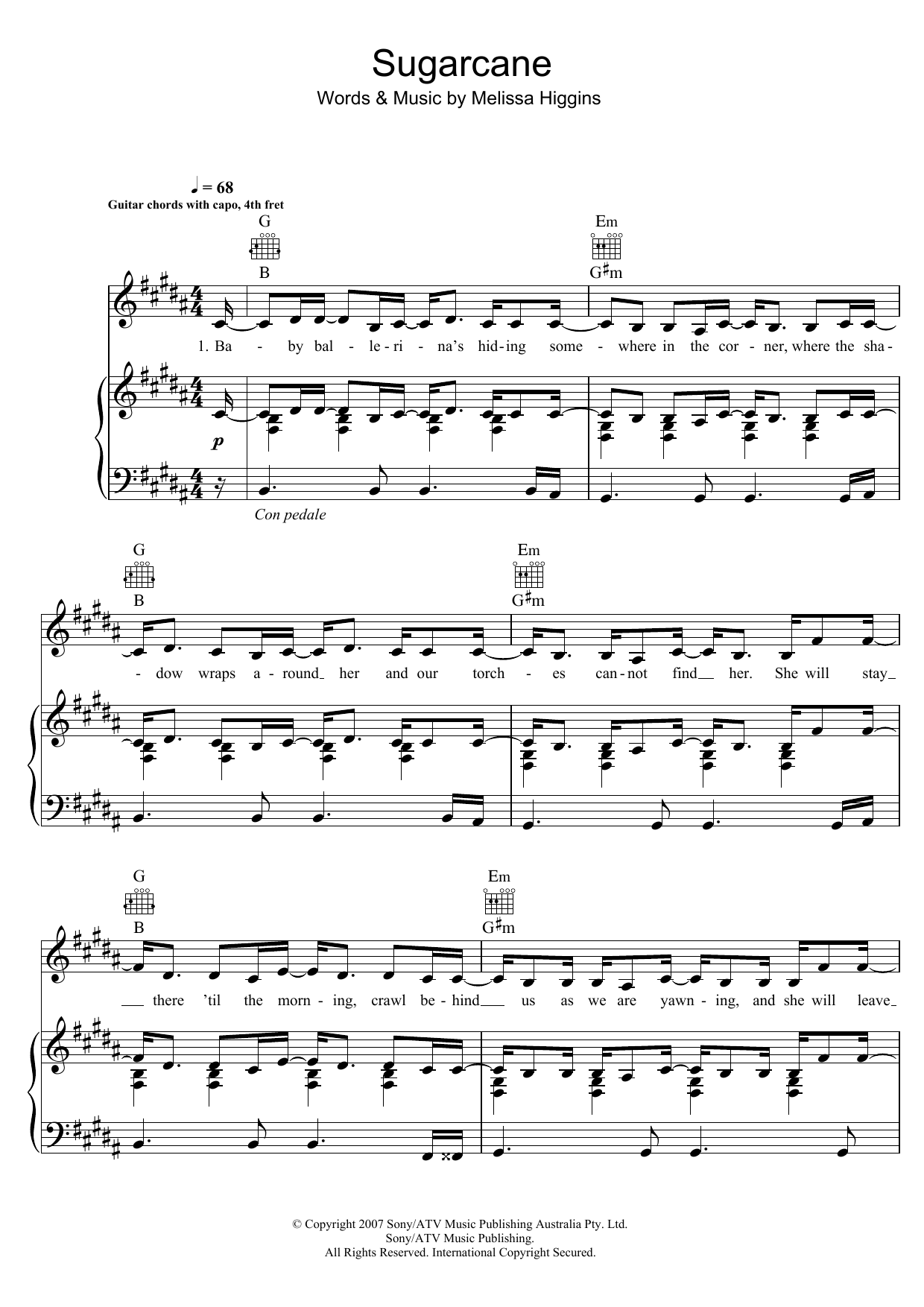Learn to play Missy Higgins Sugarcane sheet music for Piano, Vocal & Guitar Chords in minutes. Price: 7.8900$ Missy Higgins Sugarcane sheet music notes and chords arranged for Piano, Vocal & Guitar Chords