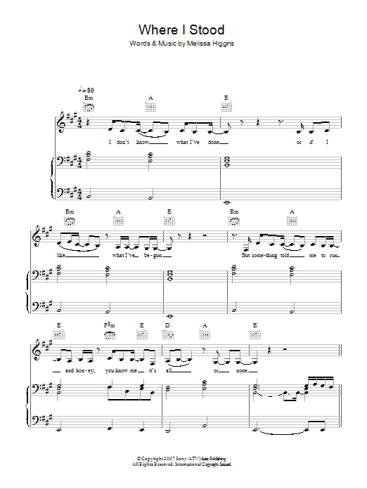Learn to play Missy Higgins Where I Stood sheet music for Piano, Vocal & Guitar Chords in minutes. Price: 7.8900$ Missy Higgins Where I Stood sheet music notes and chords arranged for Piano, Vocal & Guitar Chords