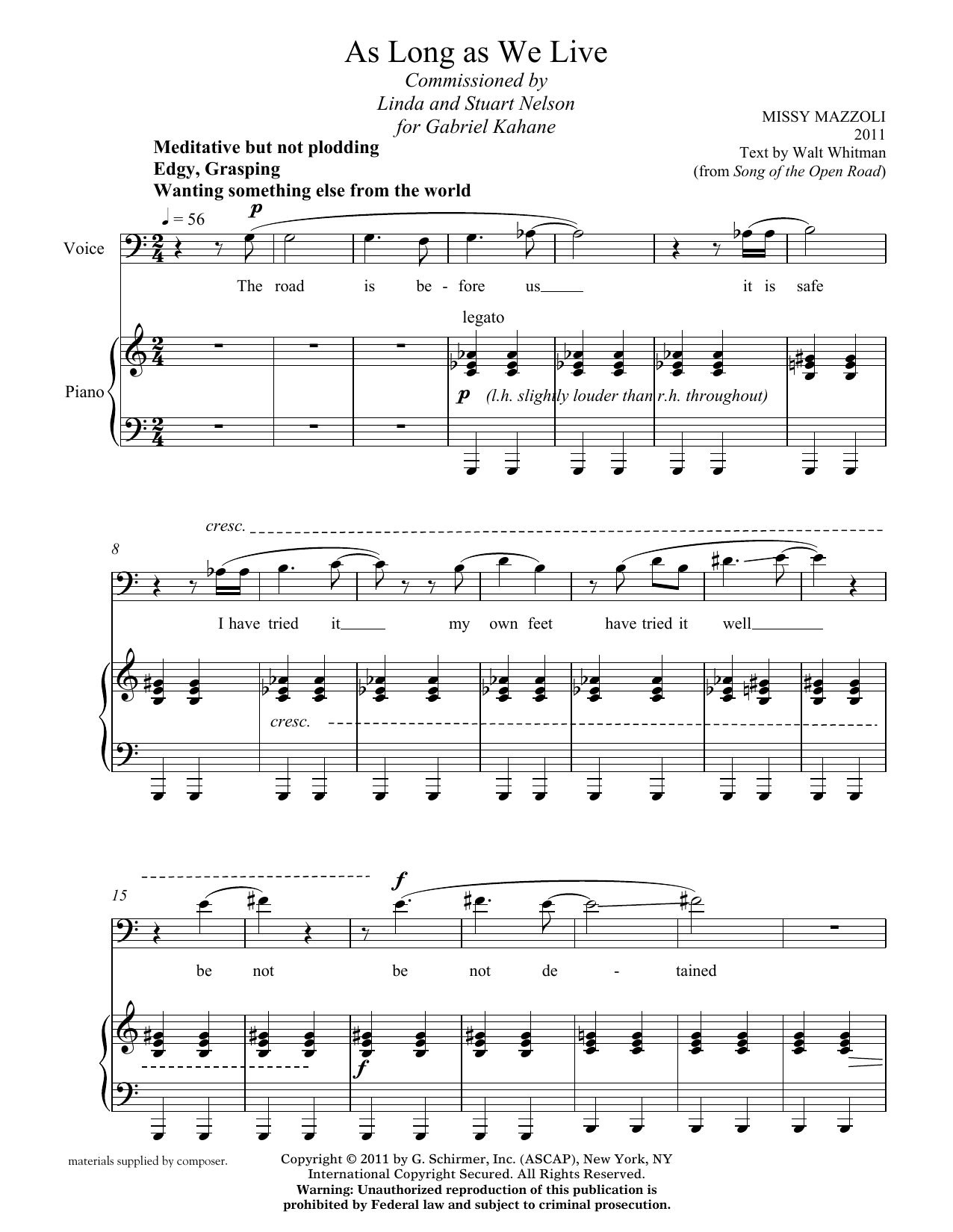 Missy Mazzoli As Long As We Live (baritone and piano) sheet music notes and chords. Download Printable PDF.