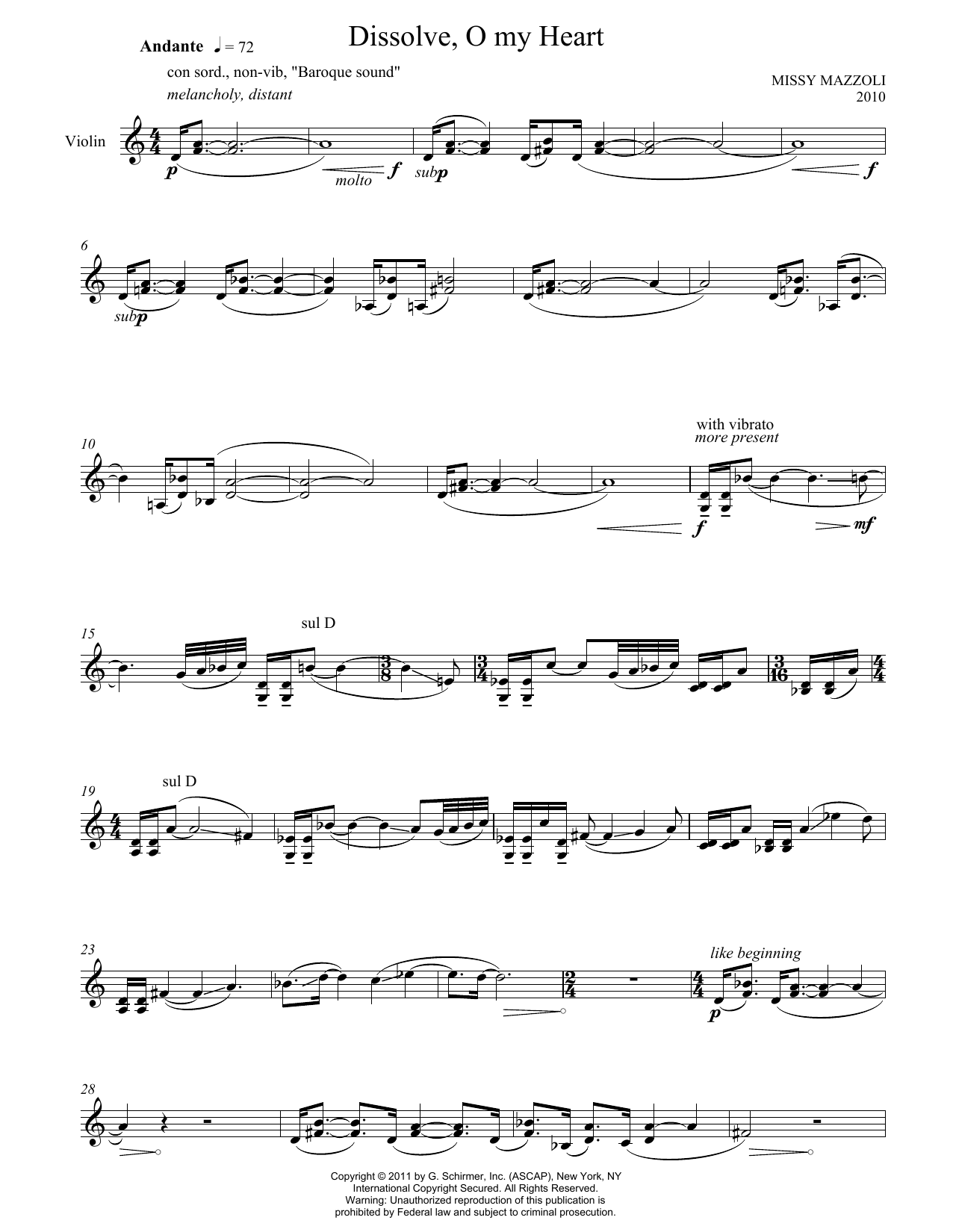 Missy Mazzoli Dissolve, O My Heart sheet music notes and chords. Download Printable PDF.