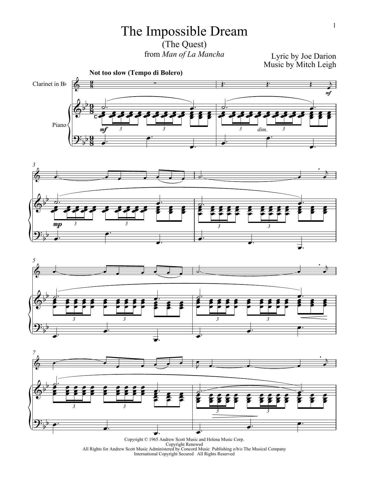 Mitch Leigh The Impossible Dream (The Quest) (from Man Of La Mancha) sheet music notes and chords. Download Printable PDF.