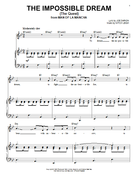 Mitch Leigh The Impossible Dream (The Quest) sheet music notes and chords. Download Printable PDF.