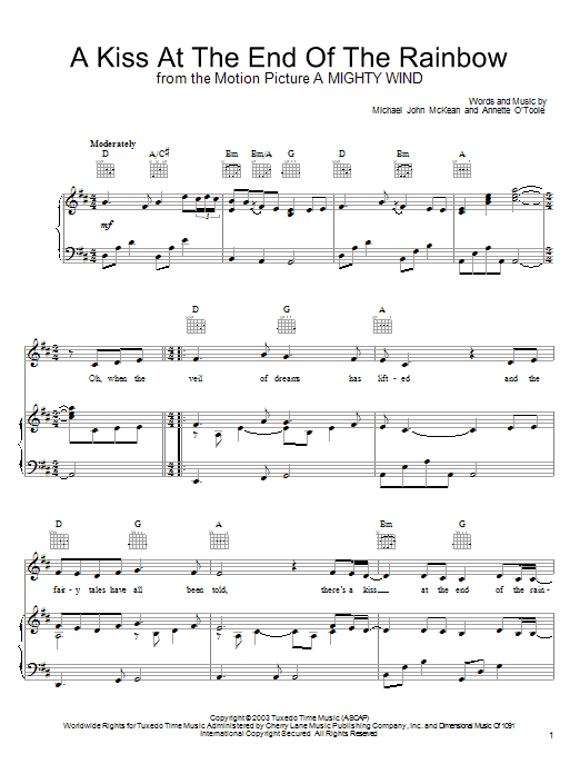 Mitch & Mickey A Kiss At The End Of The Rainbow sheet music notes and chords arranged for Piano, Vocal & Guitar Chords