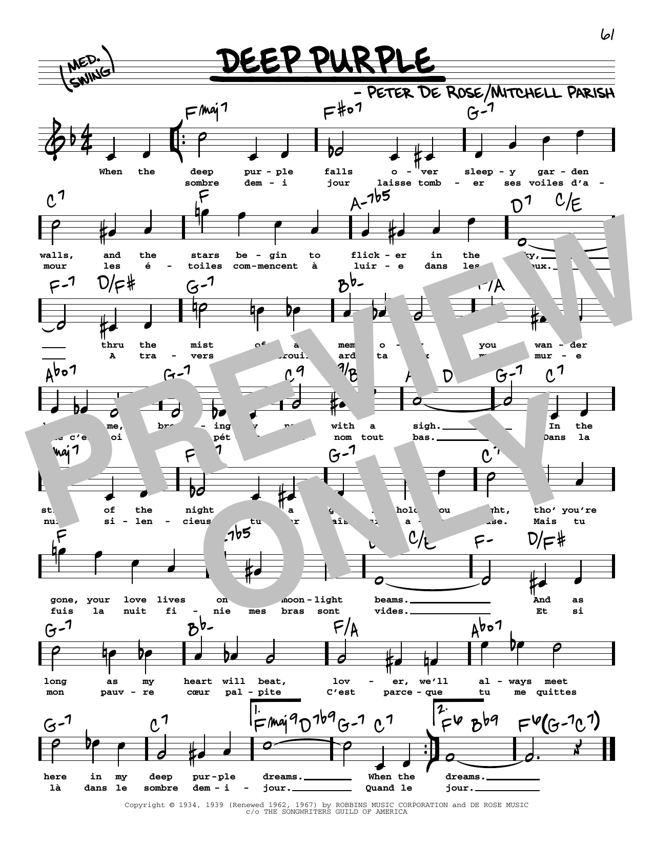 Mitchell Parish Deep Purple (High Voice) sheet music notes and chords. Download Printable PDF.