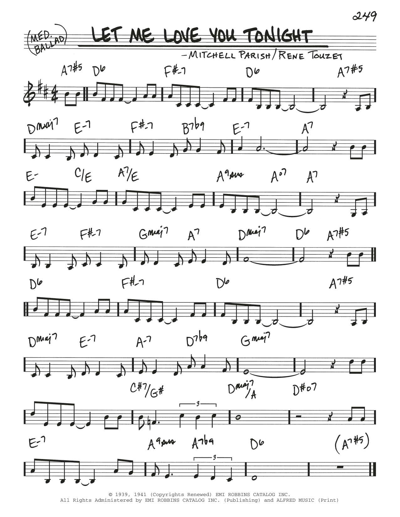 Learn to play Mitchell Parish Let Me Love You Tonight sheet music for Real Book – Melody & Chords in minutes. Price: 5.9900$ Mitchell Parish Let Me Love You Tonight sheet music notes and chords arranged for Real Book – Melody & Chords