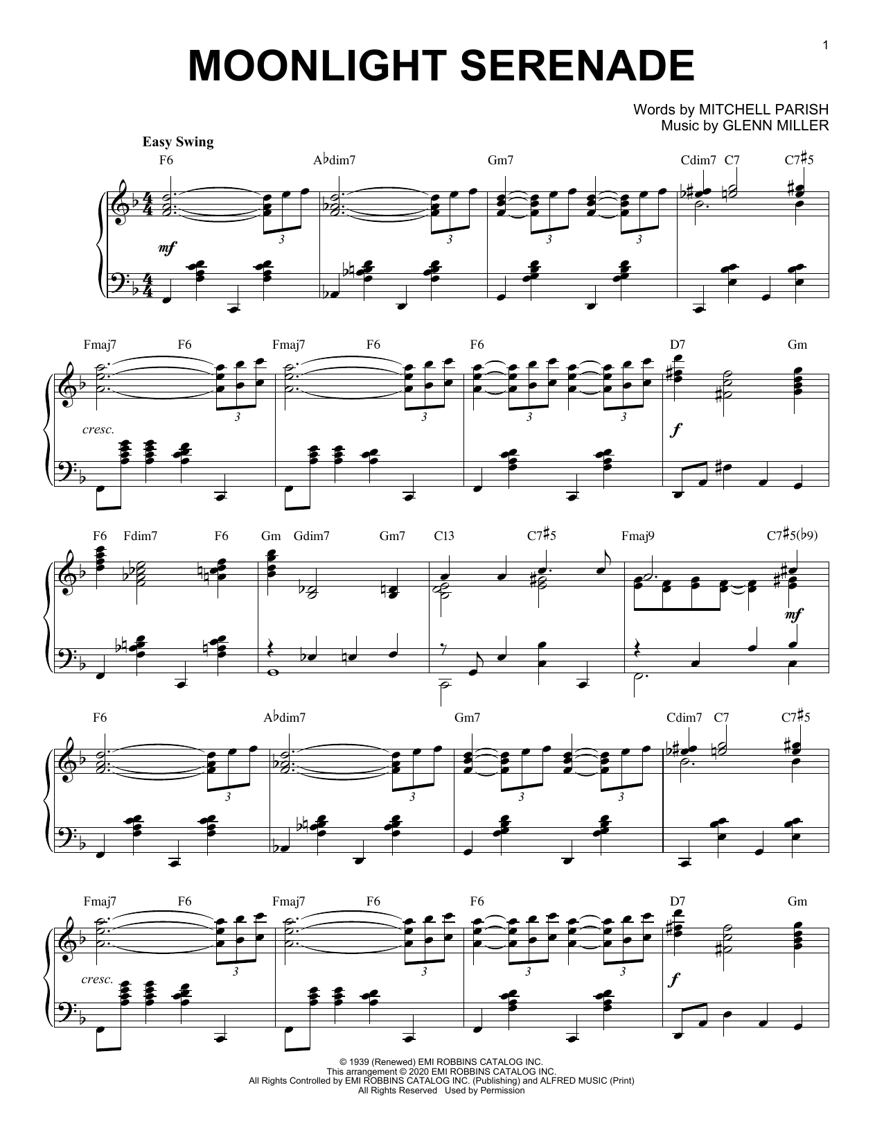 Mitchell Parish Moonlight Serenade [Jazz version] (arr. Brent Edstrom) sheet music notes and chords. Download Printable PDF.