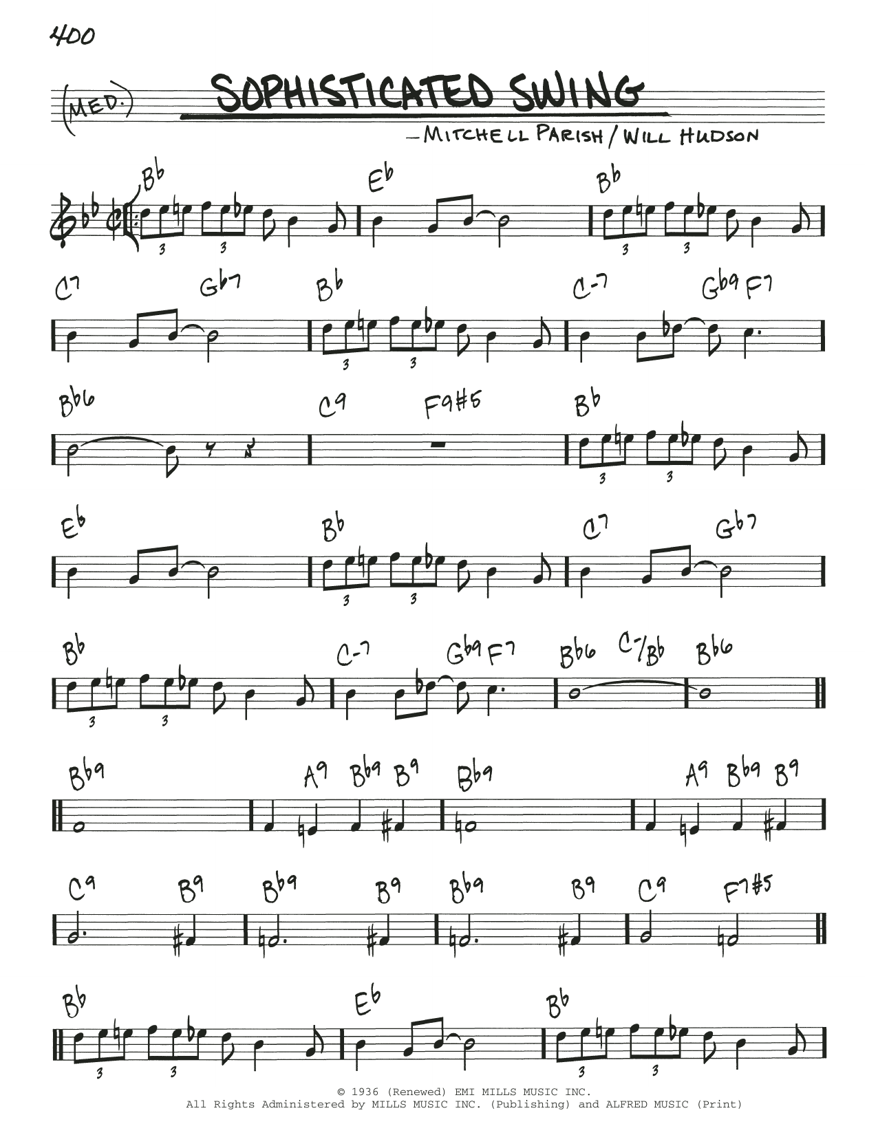 Learn to play Mitchell Parish Sophisticated Swing sheet music for Real Book – Melody & Chords in minutes. Price: 5.9900$ Mitchell Parish Sophisticated Swing sheet music notes and chords arranged for Real Book – Melody & Chords