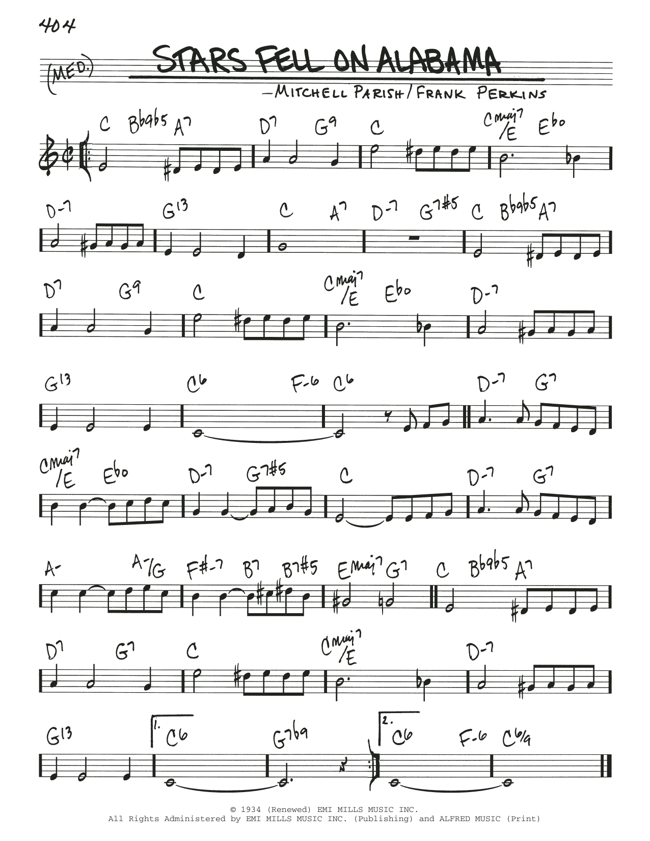 Mitchell Parish Stars Fell On Alabama sheet music notes and chords. Download Printable PDF.