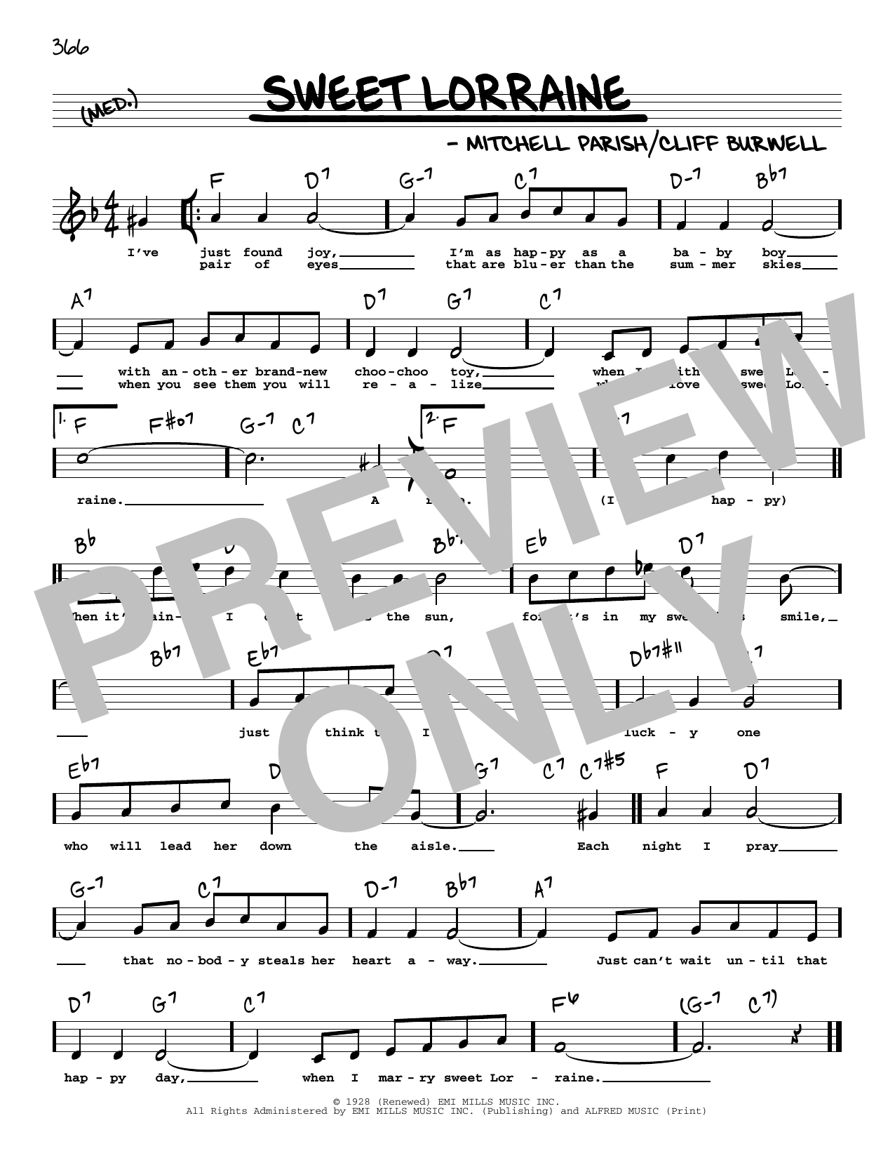 Mitchell Parish Sweet Lorraine (High Voice) sheet music notes and chords. Download Printable PDF.