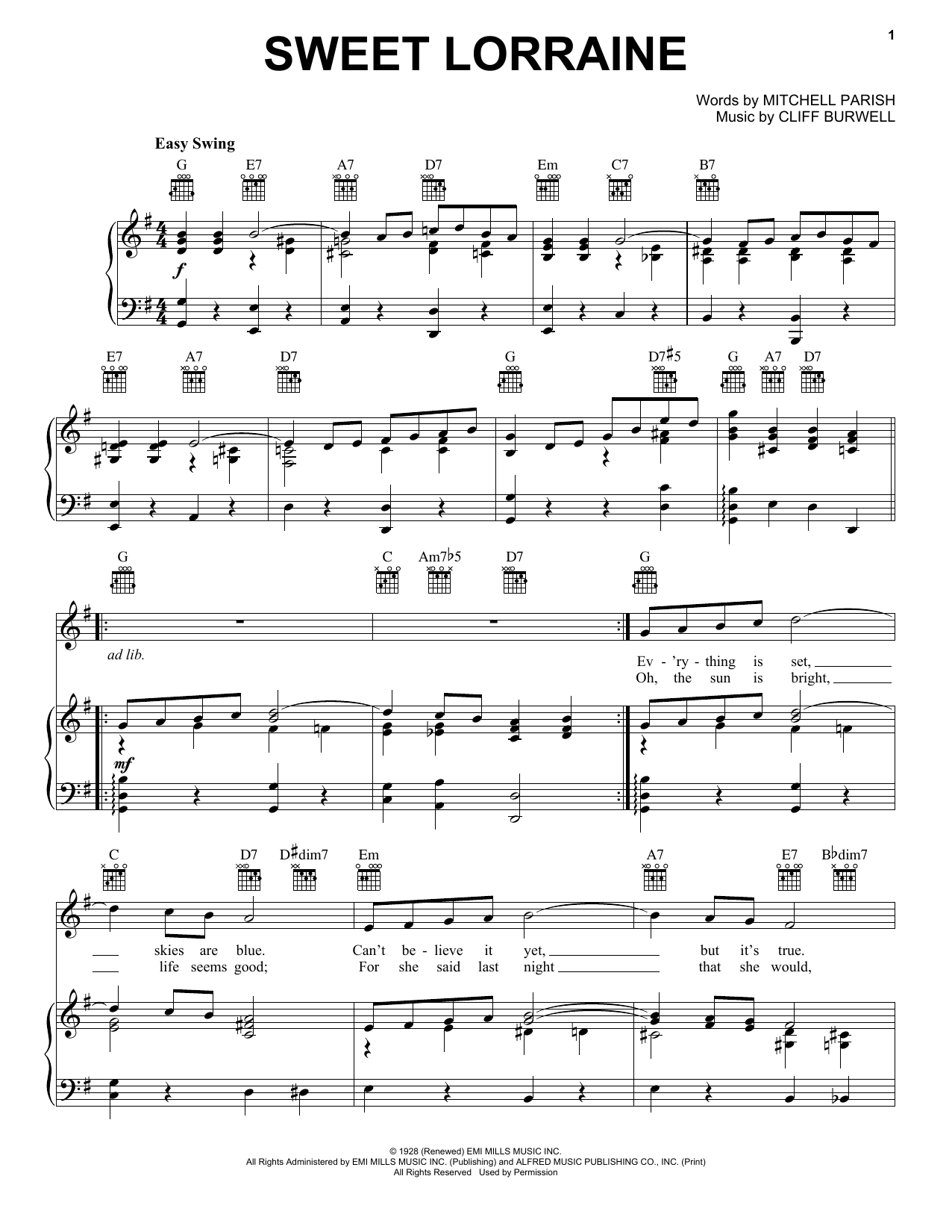 Mitchell Parish Sweet Lorraine sheet music notes and chords. Download Printable PDF.