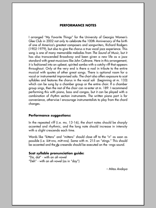 Rodgers & Hammerstein My Favorite Things (from The Sound Of Music) (arr. Mitos Andaya) sheet music notes and chords. Download Printable PDF.