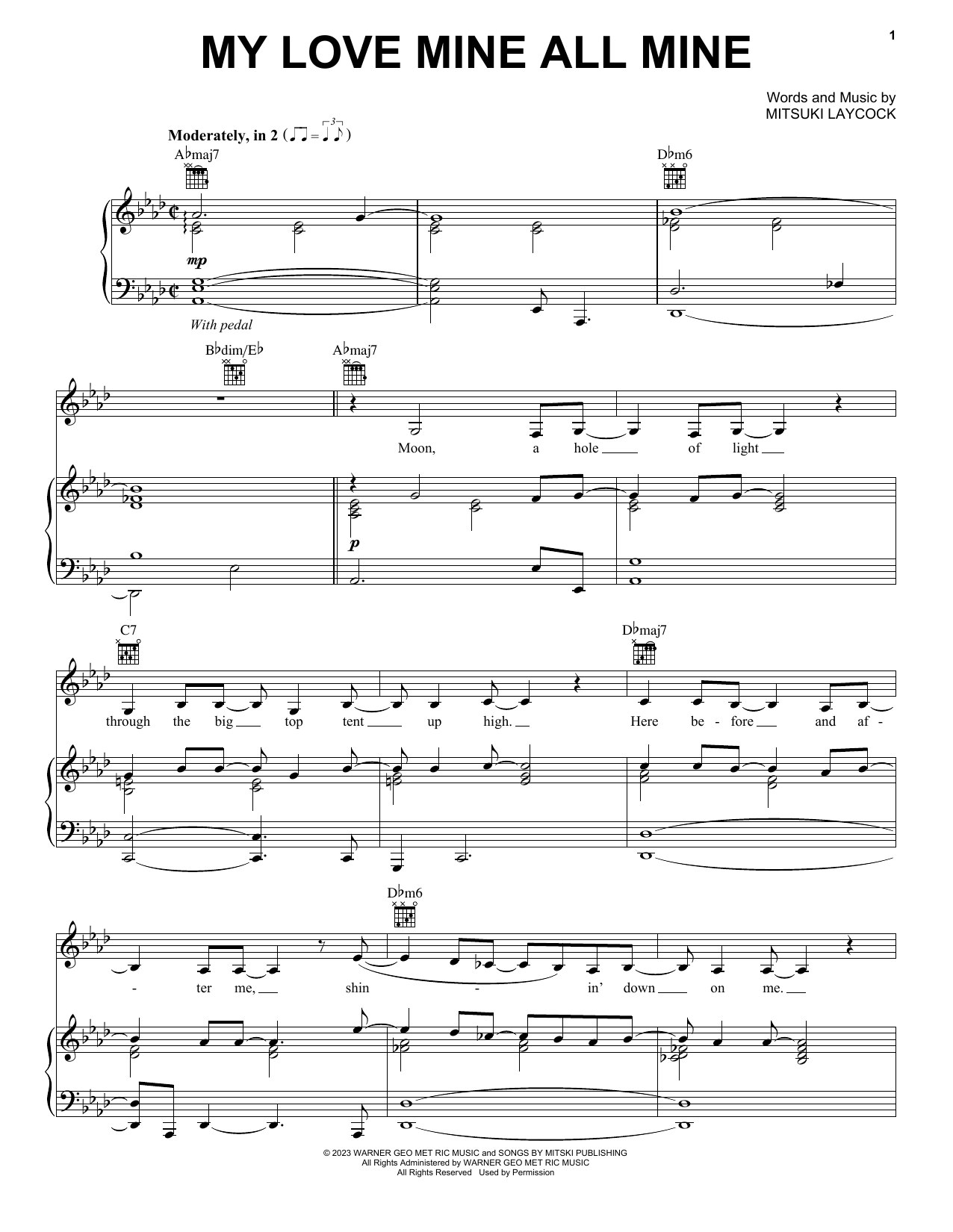 Mitski My Love Mine All Mine sheet music notes and chords. Download Printable PDF.