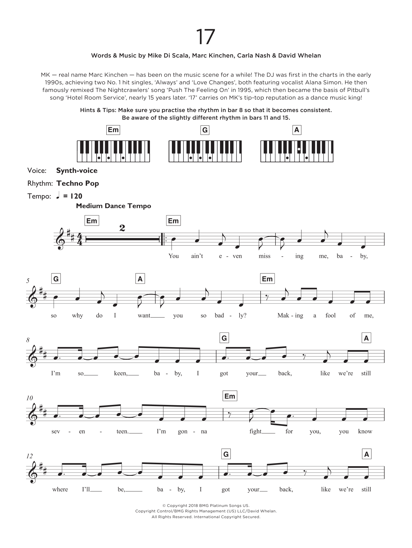 MK 17 sheet music notes and chords. Download Printable PDF.