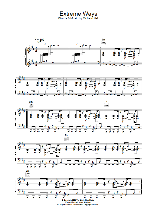 Moby Extreme Ways sheet music notes and chords arranged for Piano, Vocal & Guitar Chords