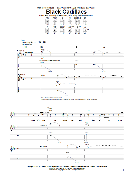 Learn to play Modest Mouse Black Cadillacs sheet music for Guitar Tab in minutes. Price: 7.8900$ Modest Mouse Black Cadillacs sheet music notes and chords arranged for Guitar Tab