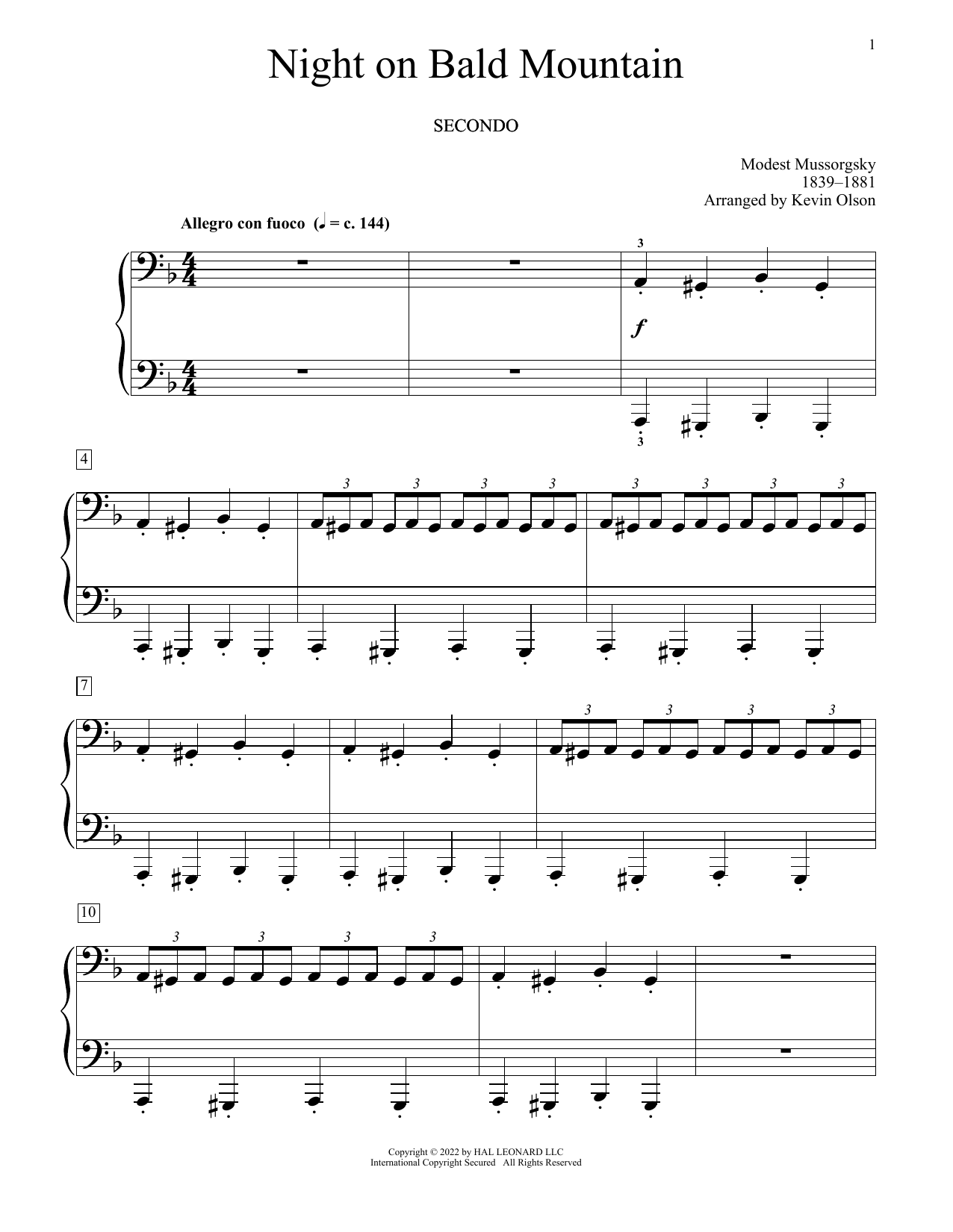 Learn to play Modest Mussorgsky Night On Bald Mountain (arr. Kevin Olson) sheet music for Piano Duet in minutes. Price: 7.8900$ Modest Mussorgsky Night On Bald Mountain (arr. Kevin Olson) sheet music notes and chords arranged for Piano Duet