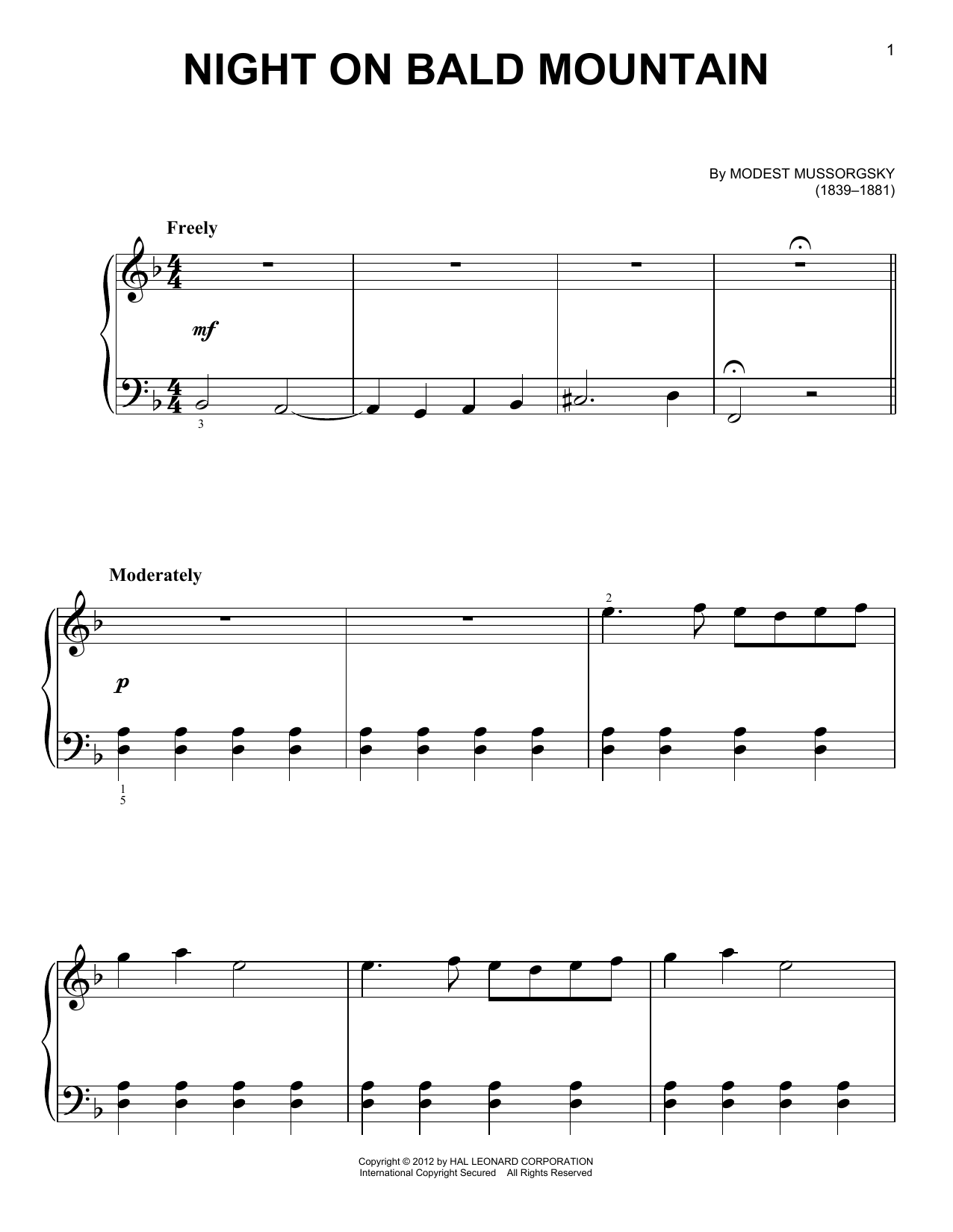 Modest Mussorgsky Night On Bald Mountain sheet music notes and chords. Download Printable PDF.