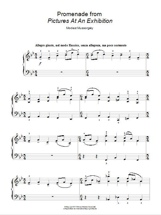 Modest Mussorgsky Promenade (from Pictures At An Exhibition) sheet music notes and chords. Download Printable PDF.